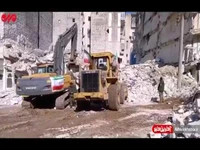 یگان‌های امدادی ایران در حال آواربرداری خرابی‌های زلزله در شهر حلب سوریه