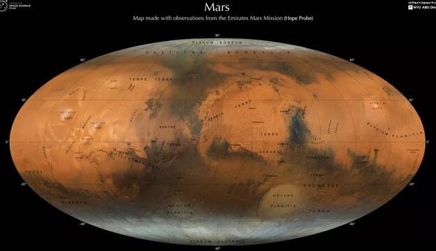مدارگرد مریخ امارات نقشه خیره‌کننده‌ای از سیاره سرخ منتشر کرد