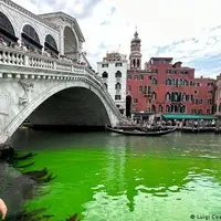 سبز شدن آب کانال‌های شهر «ونیز» ایتالیا