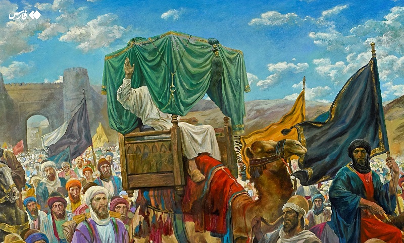 عکس/ تابلوی ورود امام رضا (ع) به خراسان اثر حسن روح‌الامین