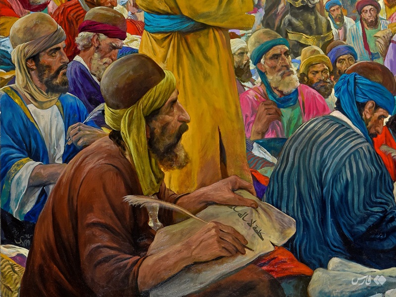 عکس/ تابلوی ورود امام رضا (ع) به خراسان اثر حسن روح‌الامین