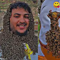 هزاران زنبور روی سر و شانه جوان یمنی!