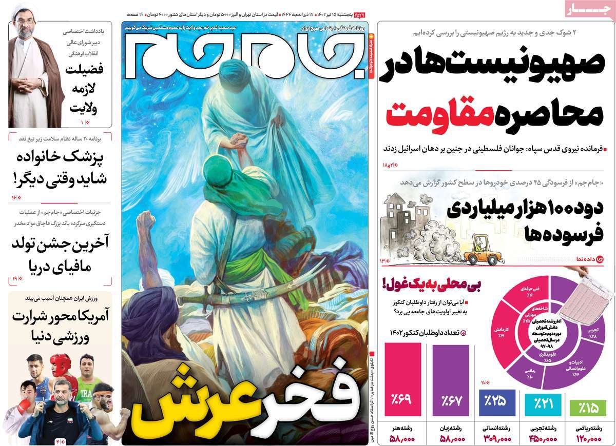 صفحه اول روزنامه جام جم