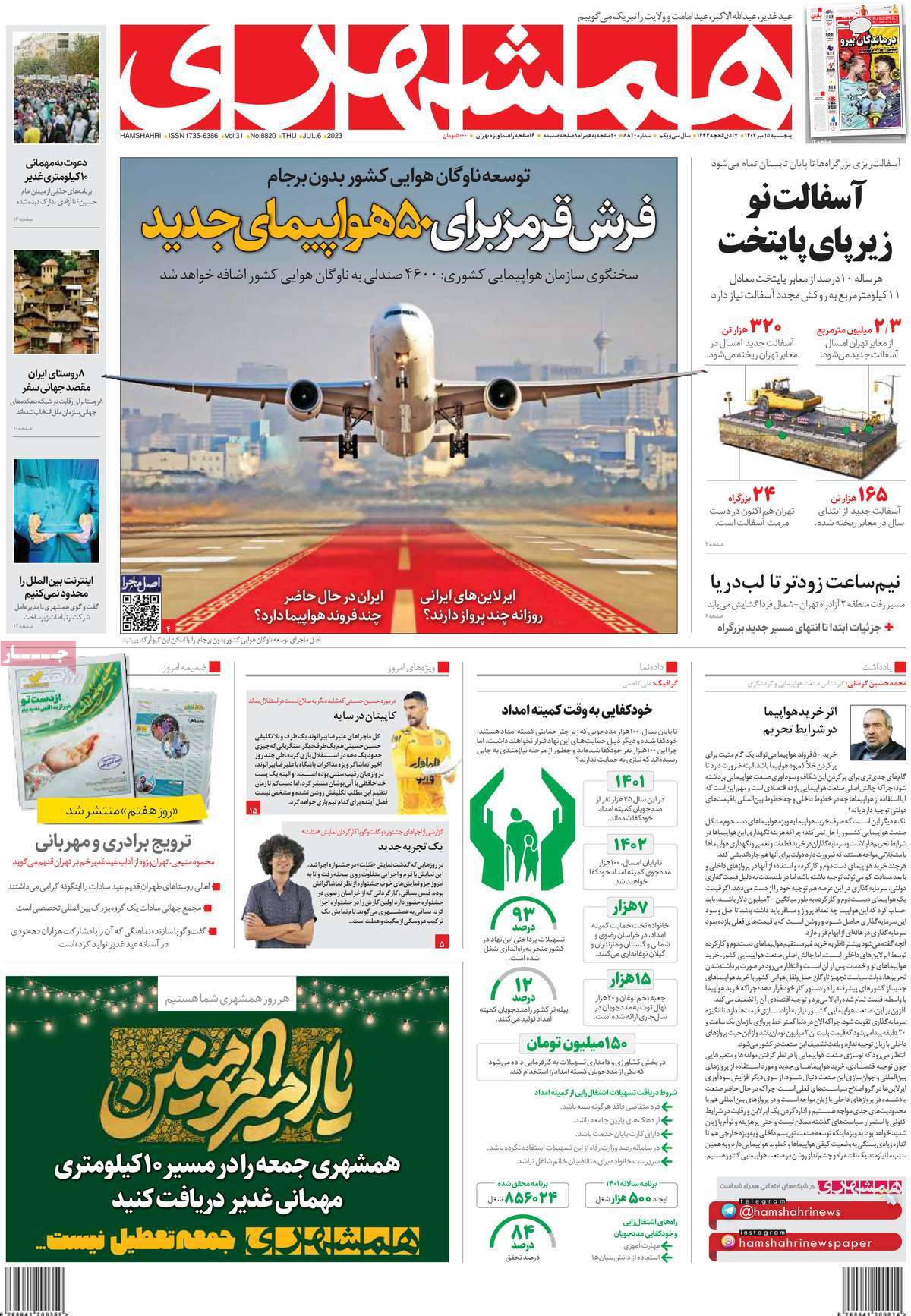 صفحه اول روزنامه همشهری