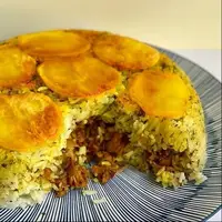 شیرازی پلو یا ته‌چین مرغ و بادمجون