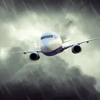  تیک‌آف دیدنی یک هواپیما در هوای بارانی