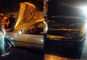 خودروی پژو در بلوار دانشگاه بوکان طعمه حریق شد
