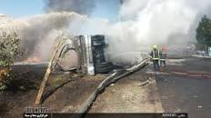 واژگونی و آتش‌سوزی تانکر حمل سوخت در تبریز