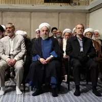 همنشینی لاریجانی و روحانی در دیدار با رهبر انقلاب