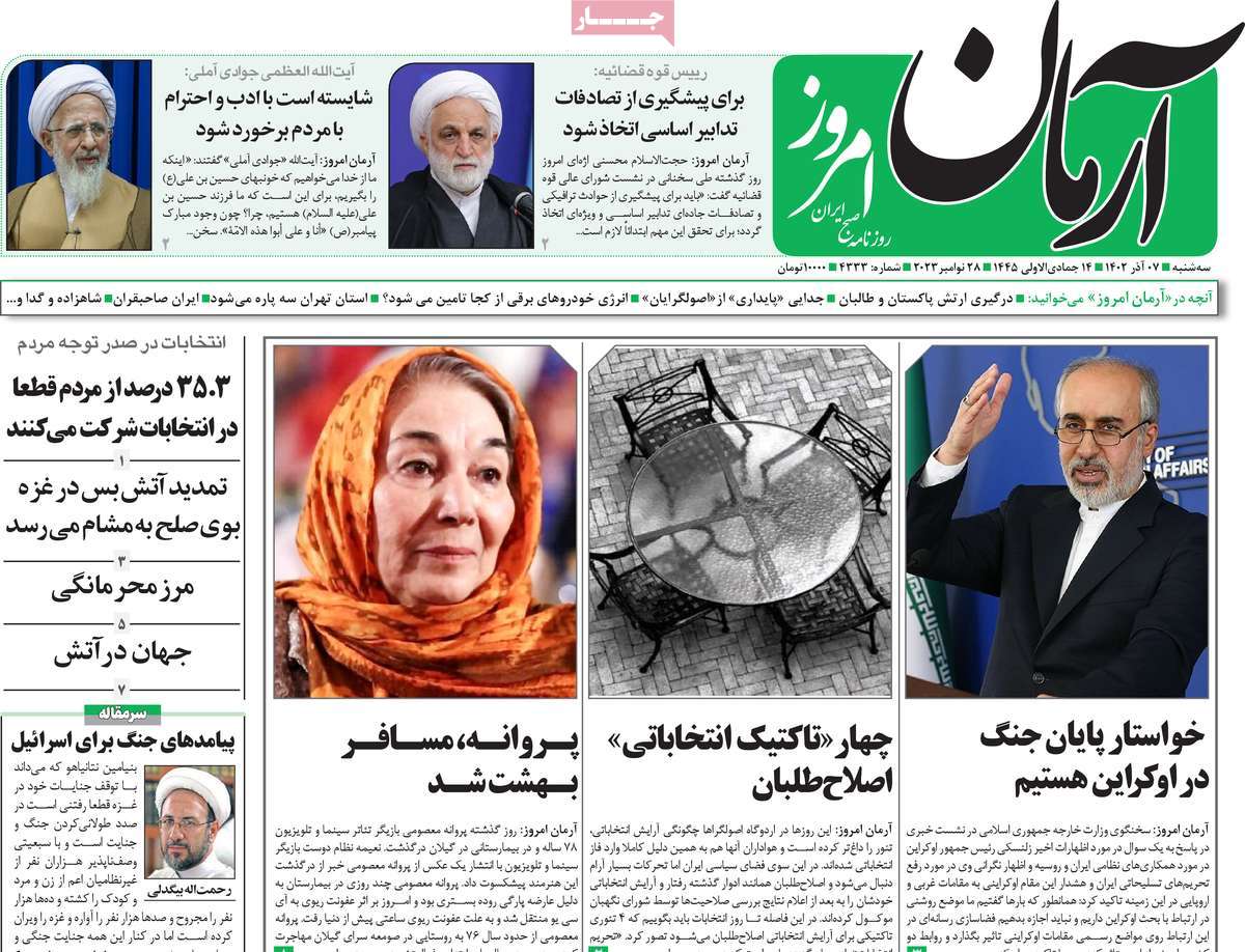 صفحه اول روزنامه آرمان امروز