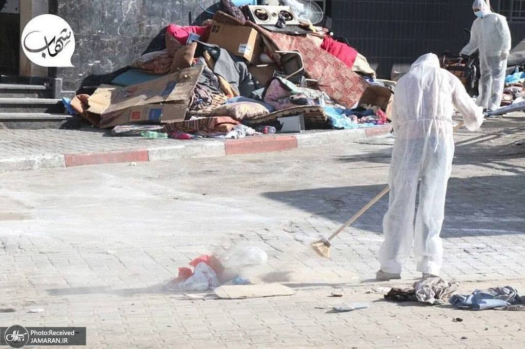 تمیز کردن بیمارستان شفا توسط جوانان فلسطینی
