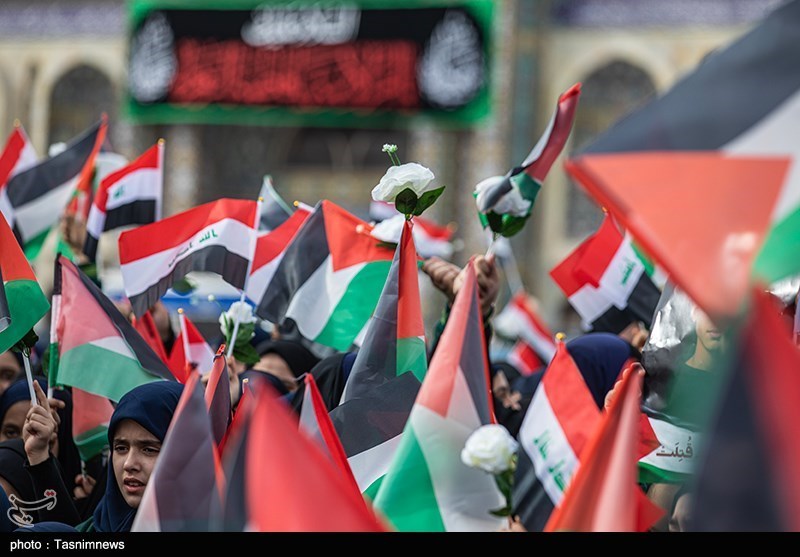 عکس/ تجمع کودکان عراقی در بین‌ الحرمین در حمایت از مردم فلسطین