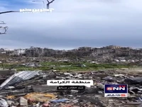 ویرانی بجا مانده در منطقه الکرامه در نتیجه بمباران‌ صهیونیست‌ها