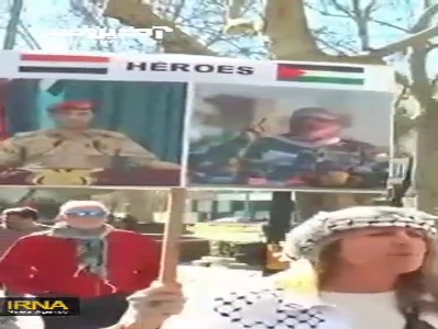 تصاویر سخنگویان گردان های القسام و ارتش یمن در دستان تظاهرات کننده اسپانیایی