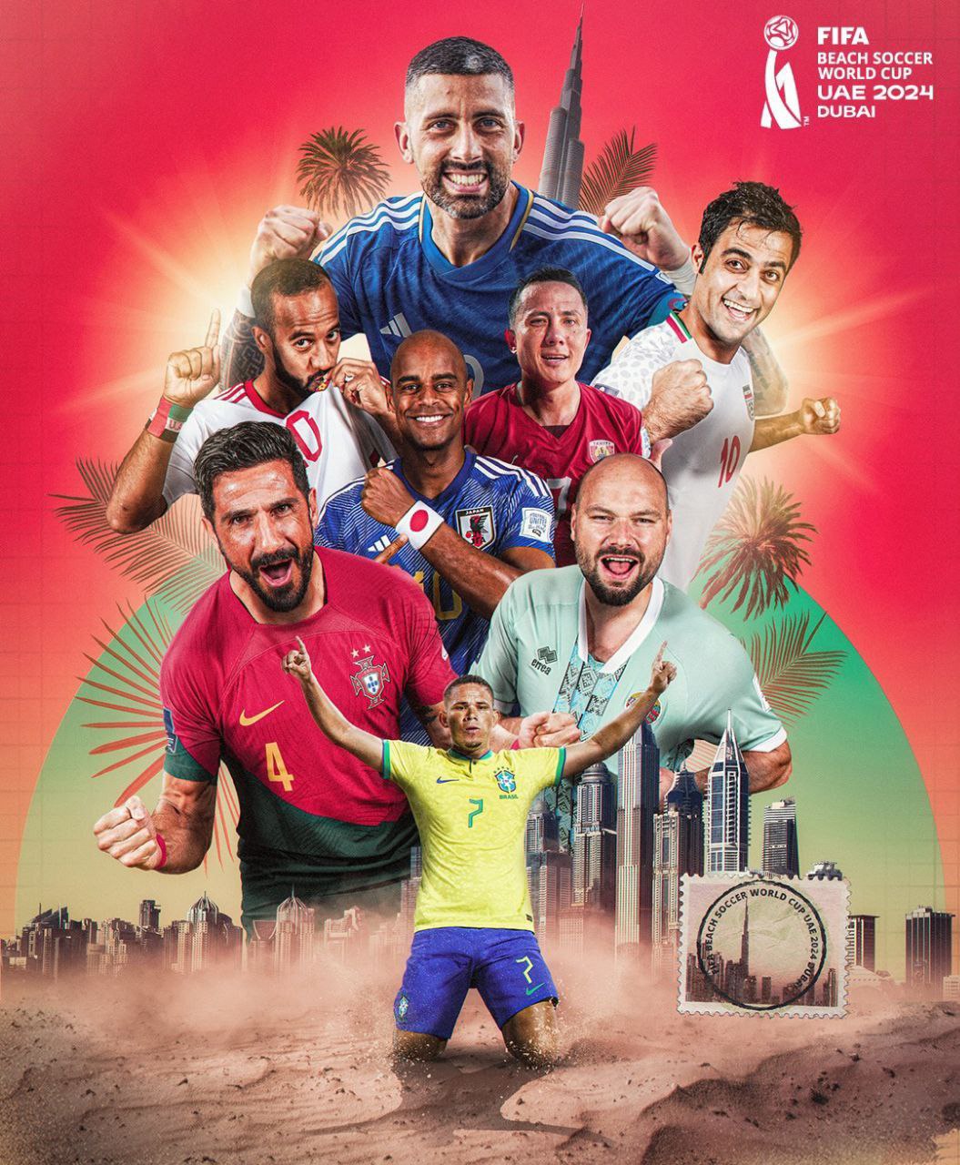 طرح/ پوستر فیفا از کاپیتان‌های 8 تیم حاضر در مرحله یک‌چهارم نهایی جام جهانی فوتبال ساحلی 