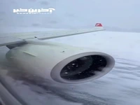 ویدئویی جذاب از تیک‌‌آف هواپیما در یک روز برفی