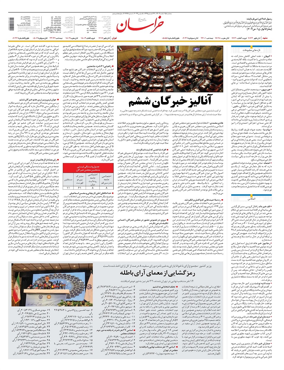 روزنامه خراسان/ آنالیز خبرگان ششم