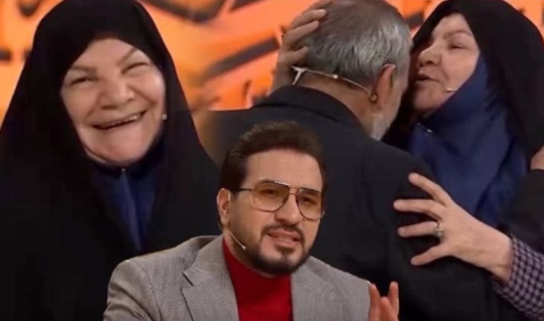 شوخ ترین مادر ایرانی با بوسه بر سر پسر عمویش در برنامه تلویزیونی محفل