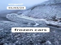 یخ زدن خودرو بر اثر بادهای یخی در کوه ژوفنگ چین!