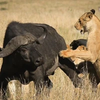 صحنه ای ترسناک از شکار گاومیش توسط شیرها 
