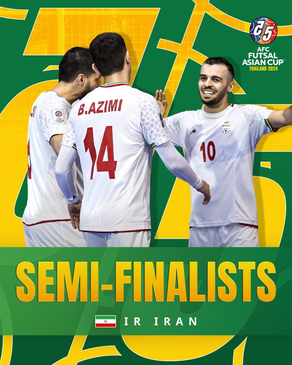پوستر AFC درپی صعود فوتسال ایران به نیمه‌ نهایی 