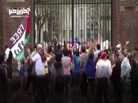 تجمع شهروندان آمریکایی برای اعلام همبستگی با دانشجویان معترض در مقابل دانشگاه هاروارد