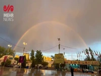 رنگین‌کمان زیبا در آسمان تهران در حاشیه اولین روز نمایشگاه کتاب تهران