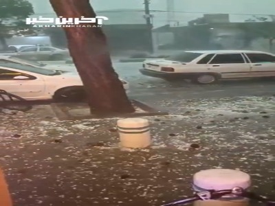 بارش سنگین تگرگ همزمان با سیل مشهد