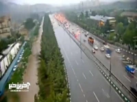 لحظات نخستین شروع سیلاب در بزرگراه شهید سلیمانی مشهد