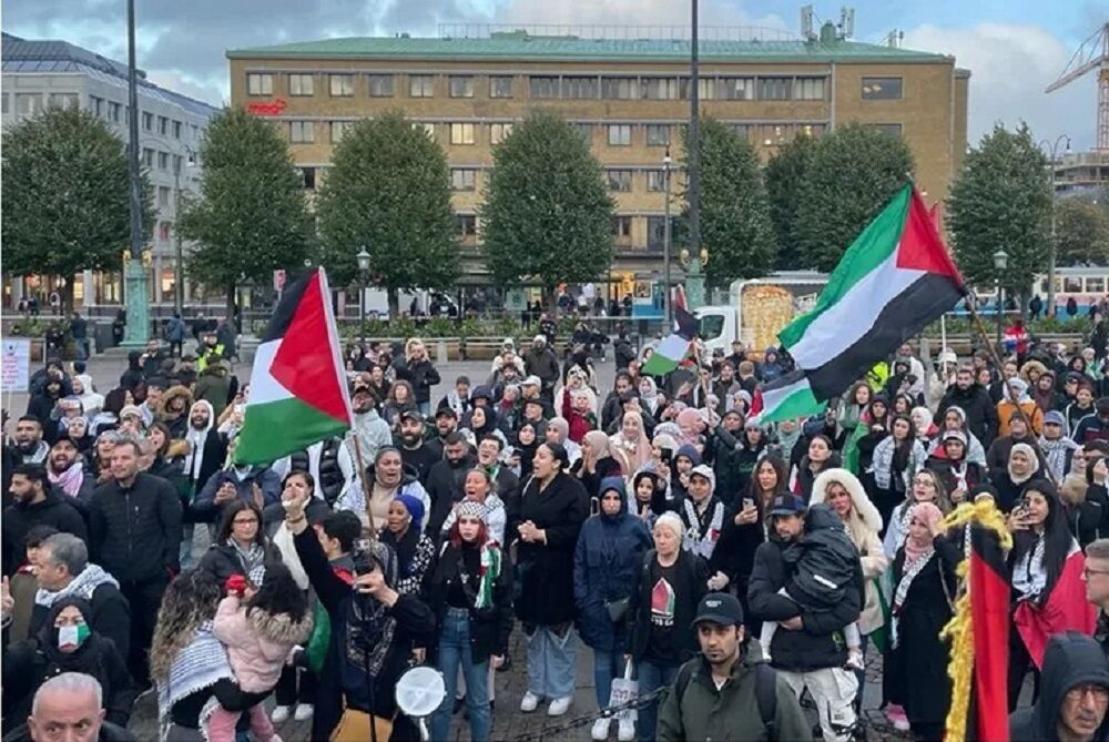 تظاهرات حامیان مردم فلسطین مقابل پارلمان سوئد  