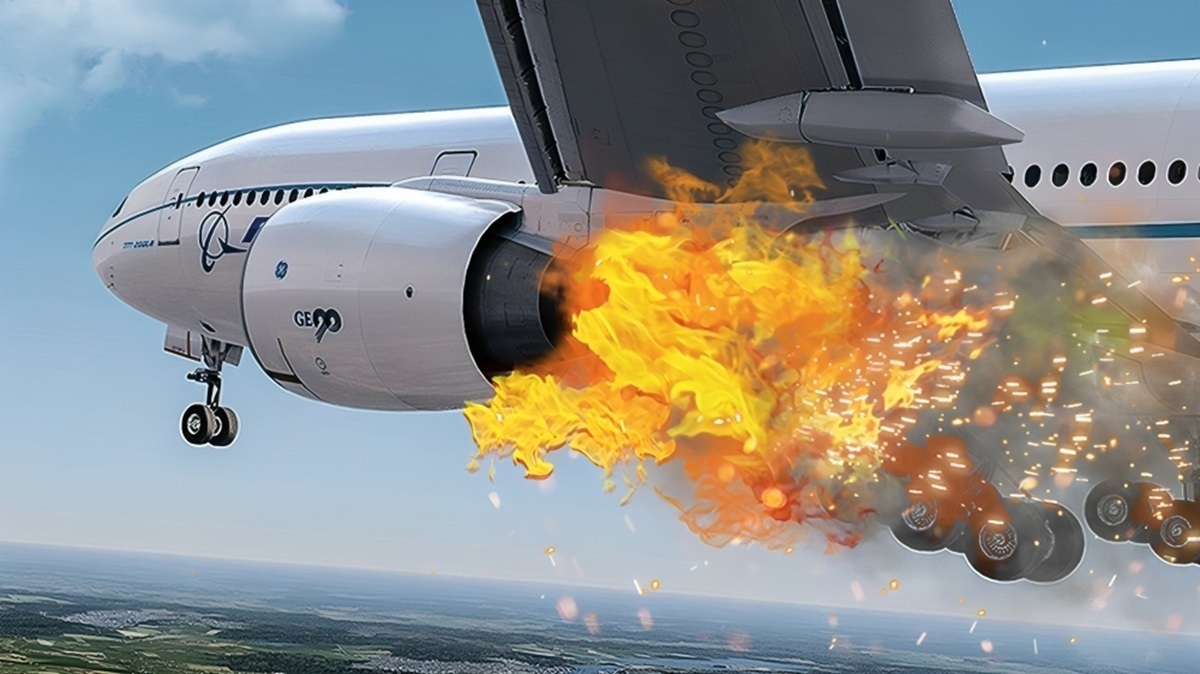 لحظه وحشتناک آتش گرفتن موتور هواپیمای بوئینگ اندونزی