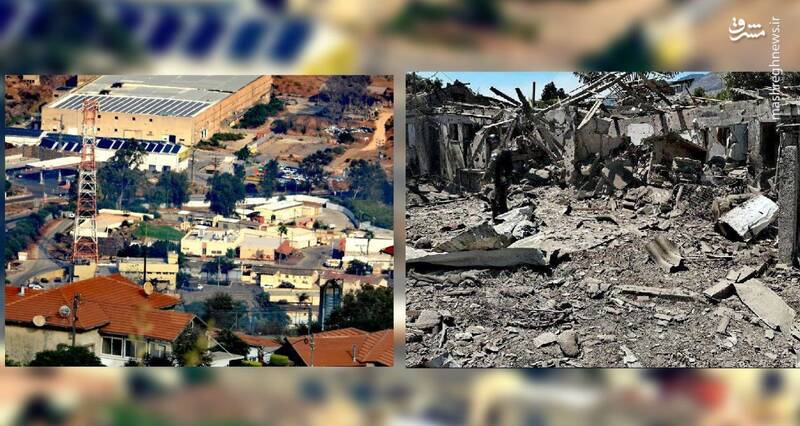 عکس/ مقر تیپ ۷۶۹ شرقی ارتش اسرائیل قبل و بعد از حمله راکتی حزب‌الله