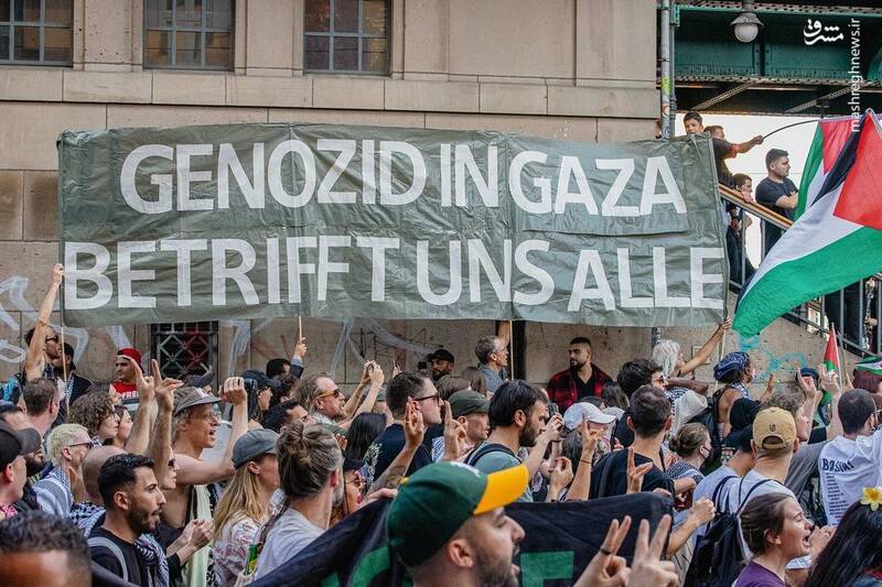 عکس/ صف آرایی پلیس آلمان مقابل حامیان فلسطین در برلین