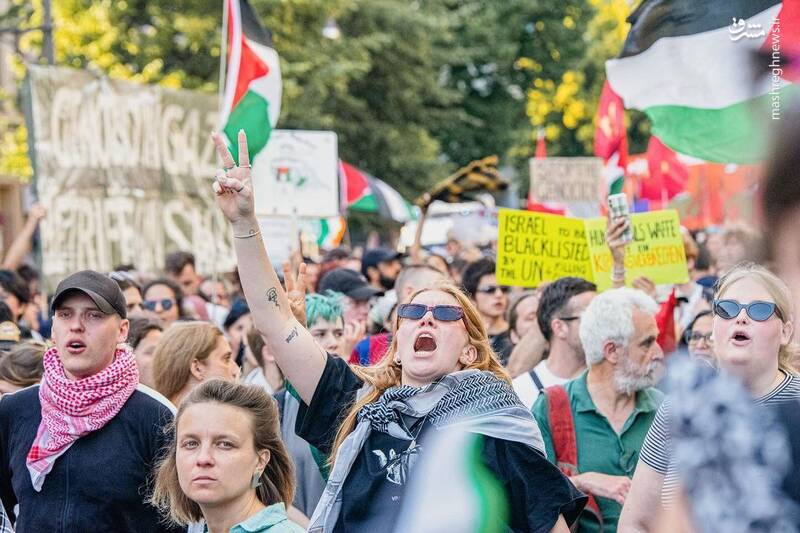 عکس/ صف آرایی پلیس آلمان مقابل حامیان فلسطین در برلین