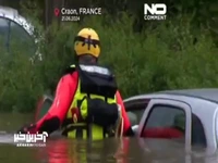 سیل در فرانسه؛ امدادگران با شنا خود را به سیل‌زدگان رساندند