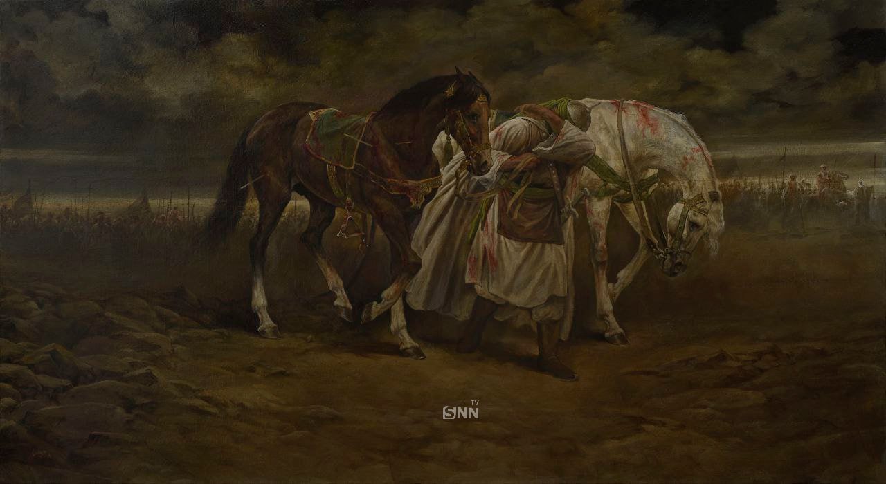 عکس/ آثار حسن روح‌الامین با موضوع آسمان تکیه به دستان تو دارد عباس (ع)