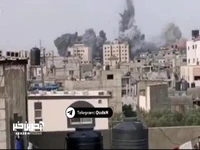 لحظه بمباران یکی از برج های عین جالوت در اردوگاه النصیرات توسط رژیم صهیونیستی