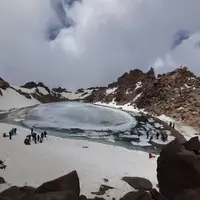نمای زیبا از دریاچه یخ زده قله سبلان 