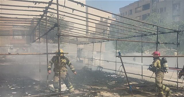 آتش‌سوزی یک هیات عزاداری در کامرانیه تهران