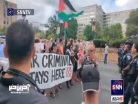 تظاهرات حامیان فلسطین مقابل محل اقامت نتانیاهو در آمریکا 