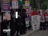  تجمع معترضان مقابل ساختمان کنگره آمریکا همزمان با سخنرانی نتانیاهو در کاپیتول 