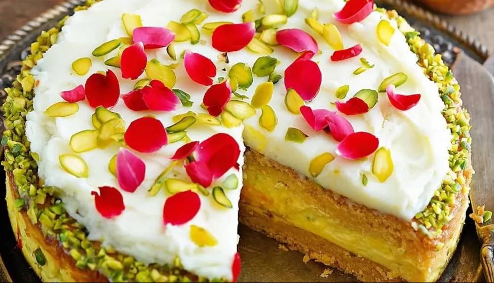 طرز تهیه کیک گلاب و زعفران با بافتی لطیف و پف عالی