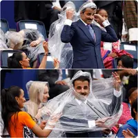 عکس/ دردسرهای امیر قطر برای خیس نشدن در افتتاحیه المپیک
