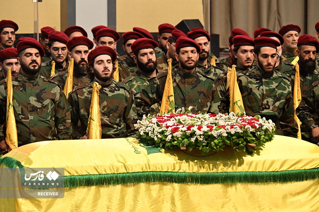 عکس/ سخنرانی سید حسن نصرالله در مراسم تشییع «فواد شکر»