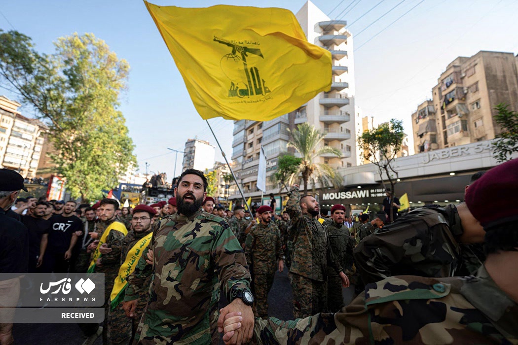عکس/ سخنرانی سید حسن نصرالله در مراسم تشییع «فواد شکر»