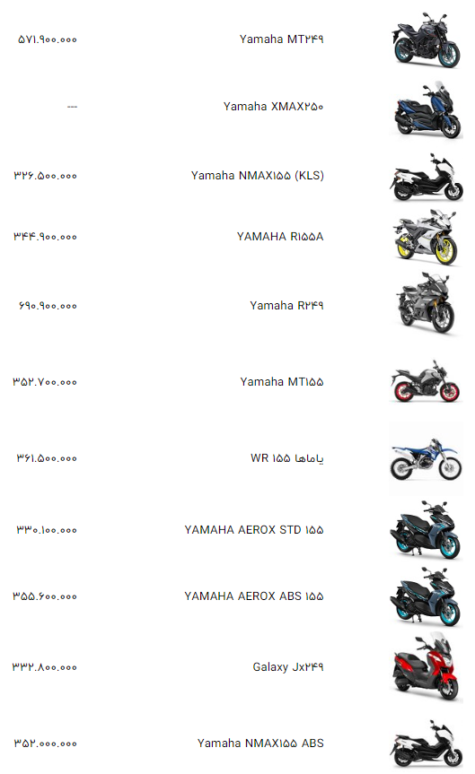 اعلام قیمت جدید موتورسیکلت های نیرو موتور