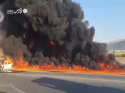 برخورد و انفجار شدید دو خودرو در کمربندی سرپل ذهاب