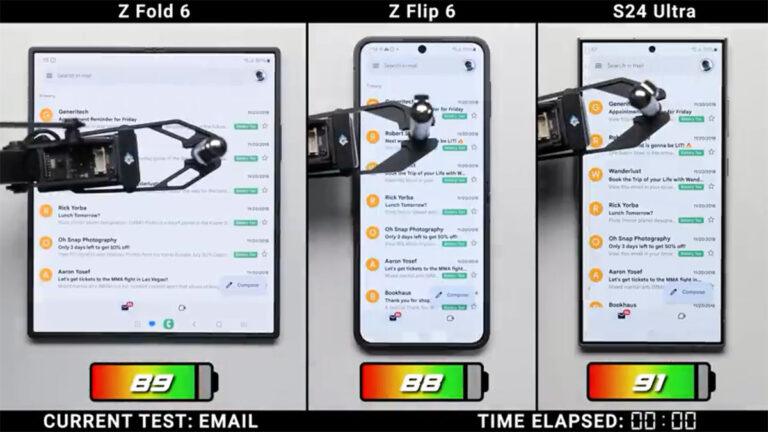 مقایسه شارژدهی باتری گلکسی S24 اولترا با گلکسی زد فولد 6 و زد فلیپ 6