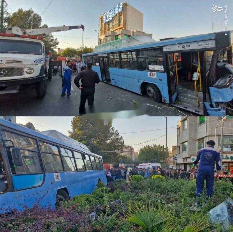 عکس/ تصادف اتوبوس در میدان شهدای تهران