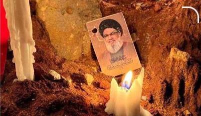 پرچم گنبد حرم امام رضا(ع) در محل شهادت سیدحسن نصرالله